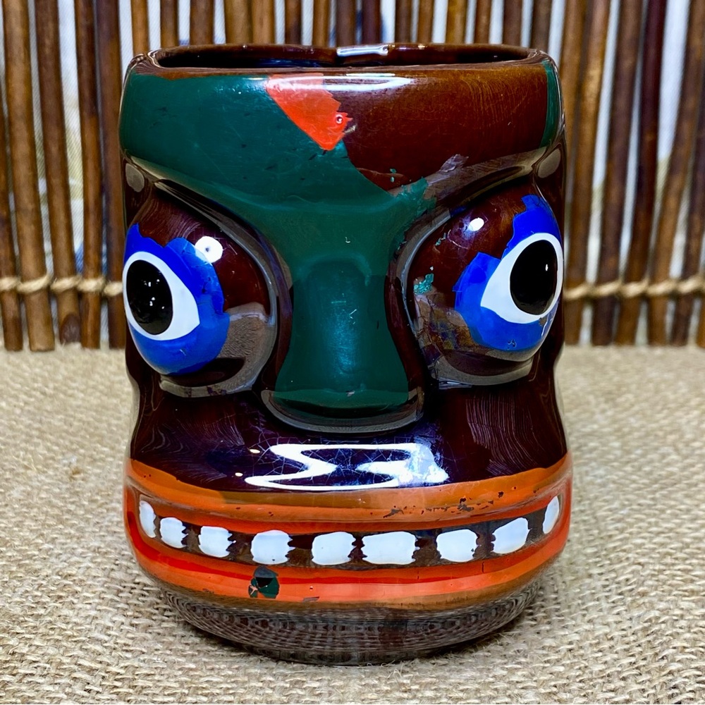 Vintage Victoria Ceramics Japan Hand Painted Tiki Totem Creamer Mug Native